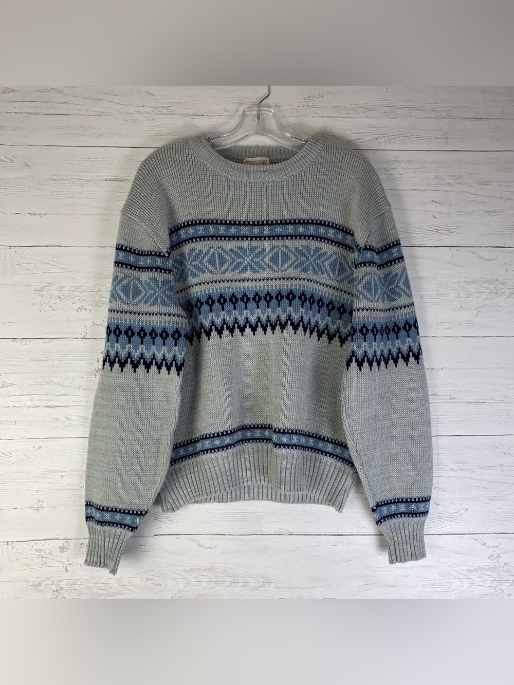 Vintage Cascade Mens Sweater Size Large Aztec Design Gray/blue